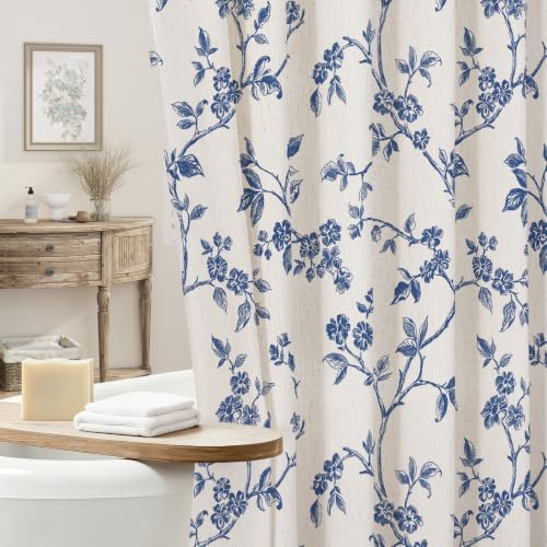 MitoVilla Long Linen Floral Shower Curtain for Bathroom,72 x 78