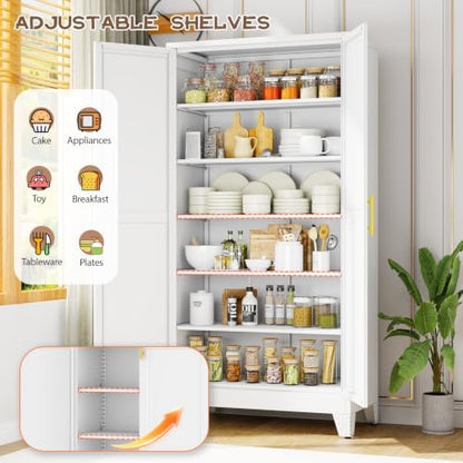 78.7" Tall Metal Pantry Cabinet, Freestanding Kitchen Storage Cabinet