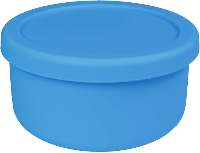 24 fl oz Silicone Food Storage Container with Lid, Round Portable Airtight Salad Bowl, Reusable Meal Prep Bowl for Soup Stew Leftovers, Microwave Fridge Dishwasher Safe, BPA Free (Ocean blue 1 Pack)