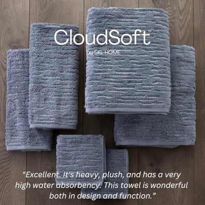 SKL Home CloudSoft Bath Towel Set, 6-Piece, 100% Cotton Luxury, Smoke Blue