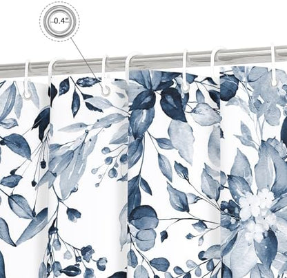 Gibelle Navy Eucalyptus Shower Curtain, Watercolor Floral Print, 60x72
