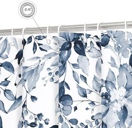 Gibelle Navy Eucalyptus Shower Curtain, Watercolor Floral Print, 54x72
