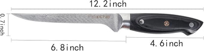 Ketuo Professional Chef Knife Damascus Carbon Steel with Laser Pattern Blade and Black Pakka Wood (7 Inch Boning Knife)