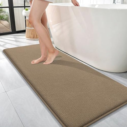 OLANLY Memory Foam Bathroom Runner Rug 47x17, Absorbent Long Bath Mat, Tan