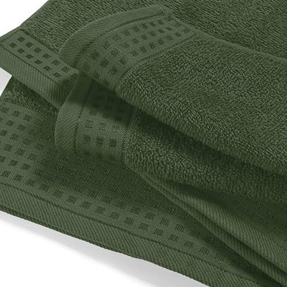 GLAMBURG Ultra Soft 3 Pack Cotton Towel Set, Contains a Bath Towel 28x55 inch, a Hand Towel 16x24 inch & a Wash Coth 12x12 inch, Ideal Everyday use, Compact & Lightweight - Olive Green