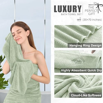 8 Piece Bath Towel Set Green|2 Oversized Large Bath Sheet,2 Hand Towels,4 Washcloths| Ultra Soft Cozy Bath Towel Set for Bathroom Hotel Gym Spa,Highly Absorbent & Quick Dry Bathroom Towel Collections