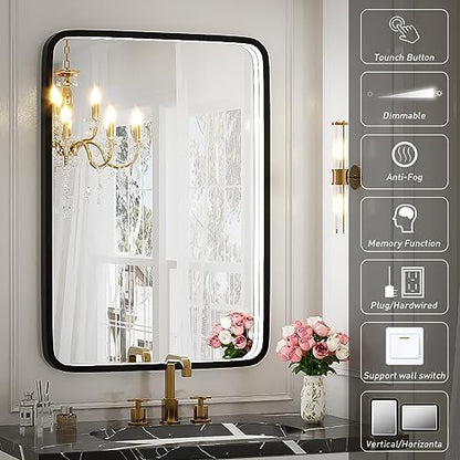 20x28 Inch LED Lighted Bathroom Mirror,Black Frame