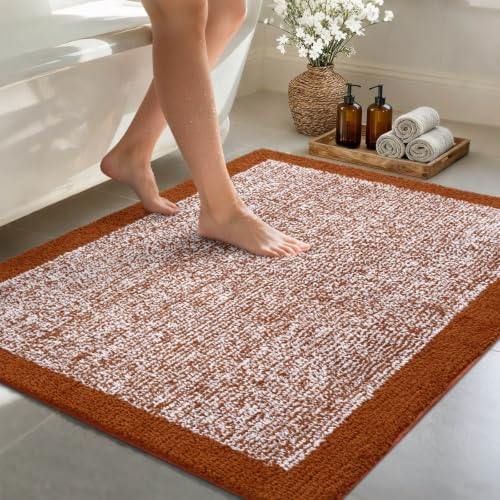 48x32 Bathroom Rugs Non Slip Washable, Soft Absorbent Bath Mat Coral Orange