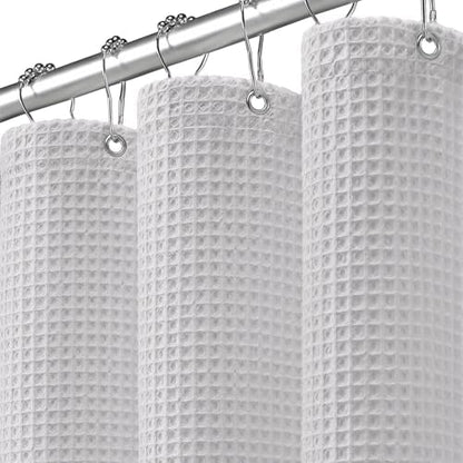 Long Waffle Weave Shower Curtain Heavyweight Cotton Fabric Light Grey 72Wx78L