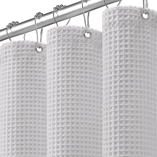 Stall Waffle Shower Curtain Heavyweight Cotton Fabric Light Grey 60Wx72L