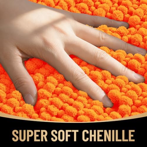 OLANLY Thick Chenille Small Bathroom Rugs 24x16, Absorbent Bath Mat, Orange