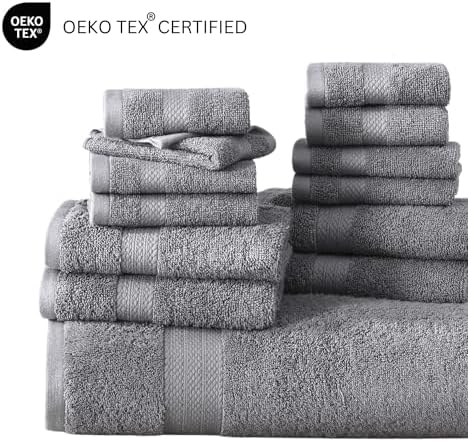 LANE LINEN Towel Set Soft Absorbent Quick Dry 100% Cotton 24 Piece - Grey