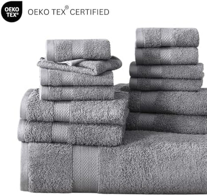 LANE LINEN Towel Set Soft Absorbent Quick Dry 100% Cotton 24 Piece - Grey