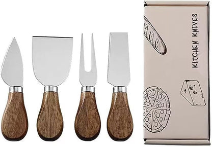 Premium Stainless Steel Cheese Tool Set - Cheese Knife Set - Cut, Spread All Your Favorite Cheeses (4 Acacia Cheese Set)