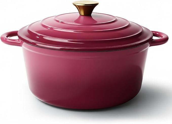 Vintage Style 6 Quart Dutch Oven Pot with Lid, Non Stick Enameled Cast Iron Dutch Oven for Bread Baking, Heavy-Duty, Oven Safe Ceramic Cookware Up to 500°F for Baking, Braising, Stews, Roasting, Rose