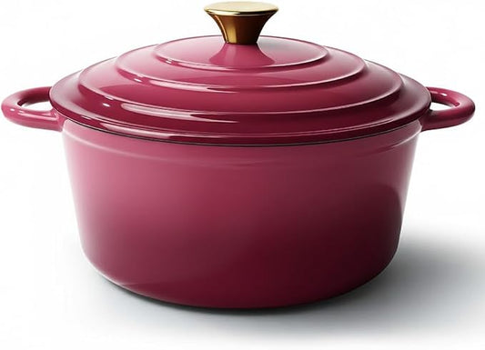 Vintage Style 6 Quart Dutch Oven Pot with Lid, Non Stick Enameled Cast Iron Dutch Oven for Bread Baking, Heavy-Duty, Oven Safe Ceramic Cookware Up to 500°F for Baking, Braising, Stews, Roasting, Rose