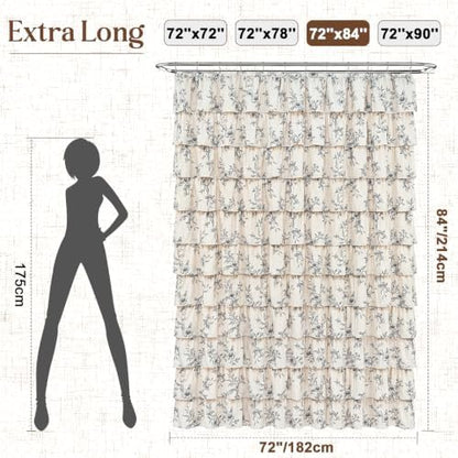 Yinhua Extra Long Farmhouse Ruffle Shower Curtains for Bathroom, 72" Wx84 L