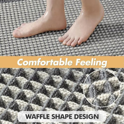 MIULEE Set of 2 Waffle Bathroom Rugs Dark Grey&Cream Bath Mat 18x30 Inch
