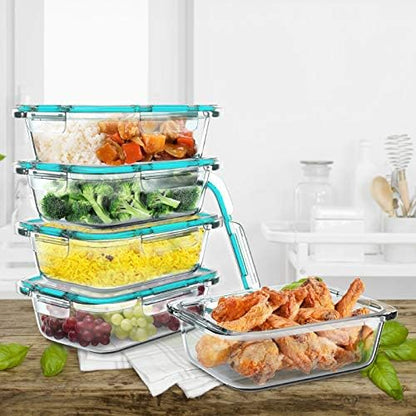 Classic Cuisine Glass Food Storage Containers-5, One Compartment Portion Control Meal Prep Glassware with Snap Shut Lids-Microwave, Dishwasher Safe Clear