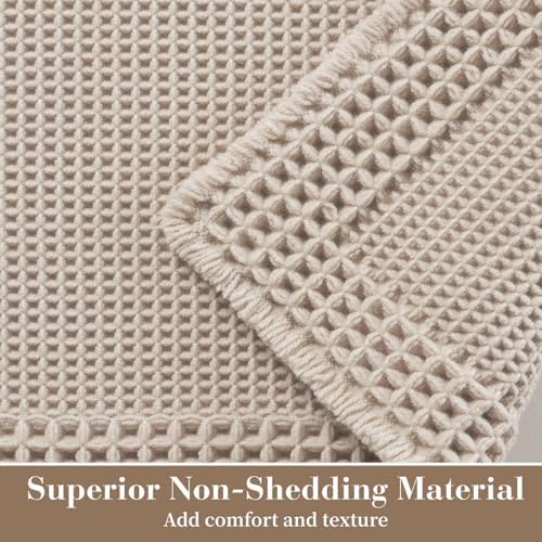 RESARE Waffle Bathroom Runner Rugs, Non Slip Boho Bath Mat 24x48 Pale Beige