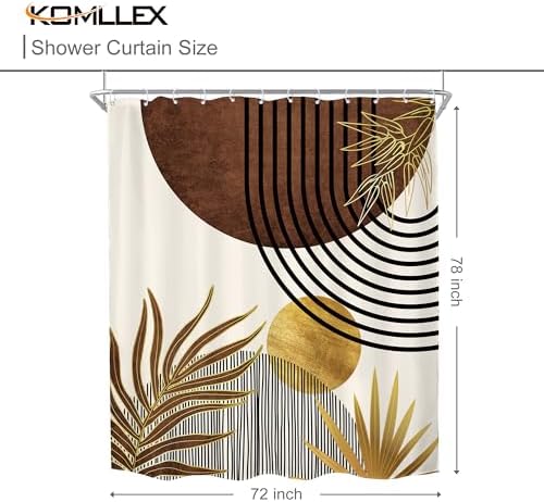 Mid Century Brown Boho Abstract Modern Retro Bathroom Shower Curtain Set