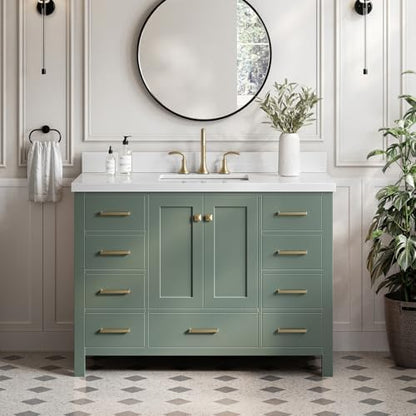 Ariel Cambridge 49 Inch Single Rectangle Sink Vanity With White Quartz Countertop In Vintage Sage Green