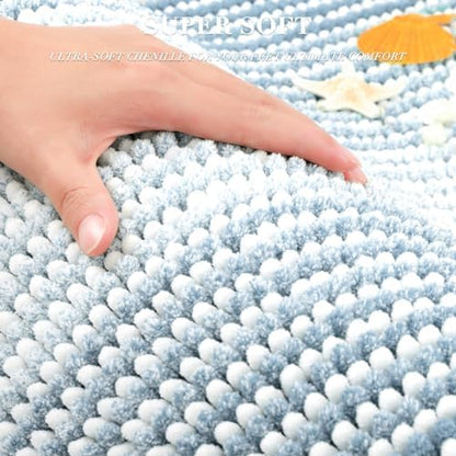 BSICPRO Large Chenille Bathroom Rugs, 24x43 Striped Bath Mats, Ice Blue
