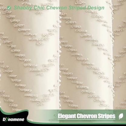 Dynamene Stall Boho Farmhouse Shower Curtain Tufted Chevron 54"x78" Beige