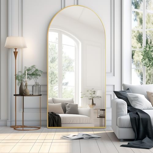 Dewfig Arched Full Length Mirror, 71"x30" Large Floor Mirror, Gold