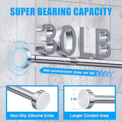 TEECK 2 Pack Shower Curtain Rod, 32-43 inch Adjustable Spring Tension Curtain Rod, Never Rust Anti-Slip Shower Curtain Rod for Bathroom, No Drilling, Never Collapse, Easy to Use, Silver