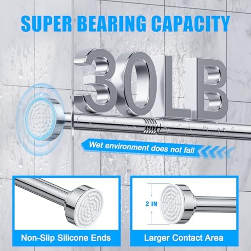 TEECK Shower Curtain Rod, 32-68 inch Adjustable Spring Tension Curtain Rod, Never Rust Anti-Slip Shower Curtain Rod for Bathroom, No Drilling, Never Collapse, Easy to Use, Silver