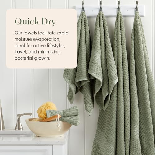Springtree Home 100% Cotton Bath Towel Set | 4-Pack | Textured | Green