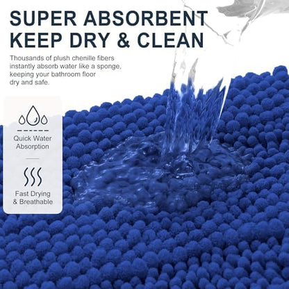 Smiry Thick Small Chenille Bathroom Rugs 24x16, Soft Bath Mat, Royal Blue