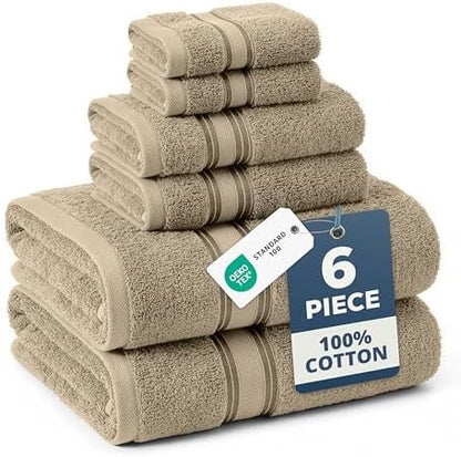 LANE LINEN Bathroom Towel Set 6 Piece Soft Absorbent Quick Dry - Taupe