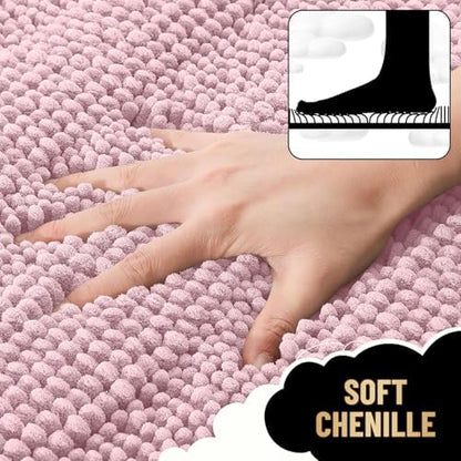 OLANLY Thick Bathroom Rugs 36x24, Chenille Striped Bath Rugs, Dusty Rose