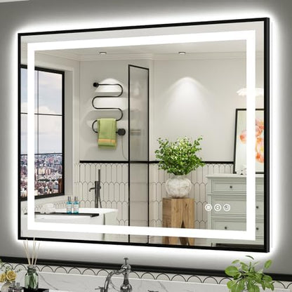 48x40 Inch LED Bathroom Mirror with Black Frame, Backlit & Front Lit