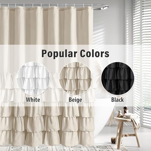Seasonwood Beige Ruffle Shower Curtain Neutral Shower Curtain 72 x 72