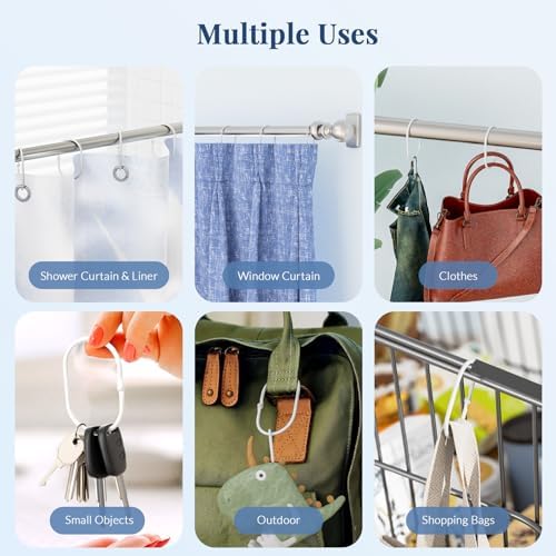 Bathway Shower Curtain Rings, White Shower Curtain Hooks 12 Pcs Anti-Drop Shower Rings for Curtain, Metal Shower Curtain Rings Rust Proof, Shower Hooks for Shower Curtain Rod, Curtain Rings