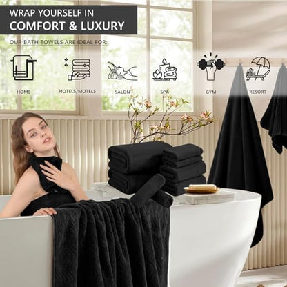 8 Piece Bath Towel Set Black|2 Oversized Large Bath Sheet,2 Hand Towels,4 Washcloths| Ultra Soft Cozy Bath Towel Set for Bathroom Hotel Gym Spa,Highly Absorbent & Quick Dry Bathroom Towel Collections