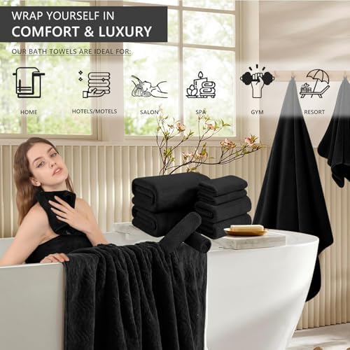 4 Piece Extra Large Bath Towel 35"x70" Oversized Bath Sheet Black Bath Towel Set for Bathroom Ultra Soft Cozy Highly Absorbent Quick Dry Bathroom Towel for Spa Gym Hotel,Shower Towel for Daily Use