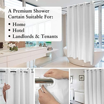 River Dream Extra Long No Hook Shower Curtain TPU Lining, White, 71x86