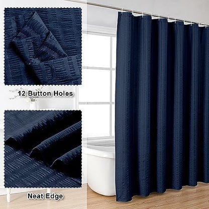 Aiyufeng Moga Navy Blue Fabric Shower Curtain 90 Inch Long for Bathroom