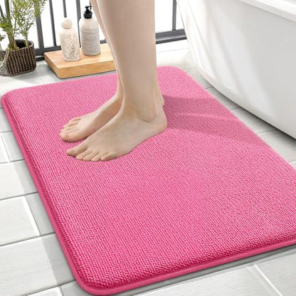 OLANLY Memory Foam Small Bathroom Rugs 24x16, Absorbent Bath Mat, Hot Pink