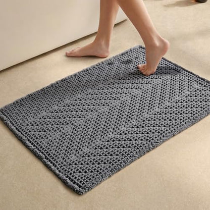 Sunfly Bath Rugs, Extra Soft Absorbent Waffle Bath Mat Quick Dry & Washable, Grey Bathroom Rug for Shower Floor with Boho Decor, 24"x36" Grey