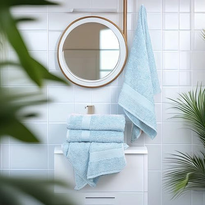 Large Bath Towels Set of 6 – 100% Cotton Terry – 24" x 50" – Quick Dry, Soft & Highly Absorbent – Sky Blue Towels for Bathroom, Gym, Spa, Pool & Daily Use