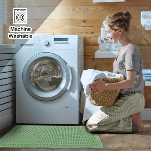 ZALL Sage Green Waffle Bath Mat,Super Absorbent Non Slip Bathroom Rug, 24x48inch, Machine Washable Ultra Soft Floor Mats