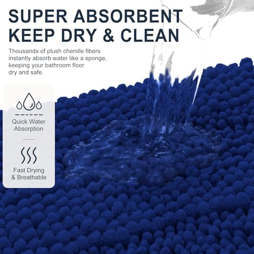 Smiry Thick Chenille Large Bathroom Runner Rugs 47x32, Soft Bath Mat, Navy