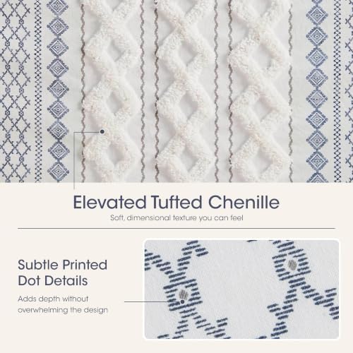 INK+IVY Extra Long Cotton Shower Curtain for Bathroom, White/Navy, 72 x 84