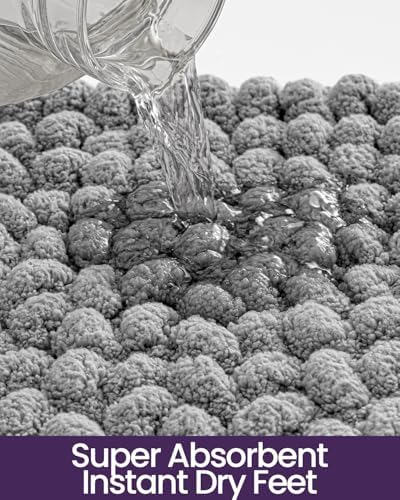 DEXI Bathroom Rugs 30x17, Non Slip Washable Chinelle Bath Mat, Light Grey