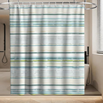 Neutral Minimalist Striped Shower Curtain, Ocean Modern Aesthetic Abstract Rustic Shower Curtains for Bathroom, Waterproof Bath Curtain with Hooks Machine Washable Bathtub Curtains 72x72 Inch Blue